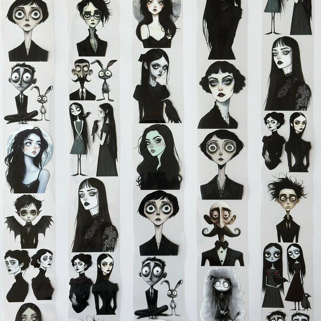 Gothic Family Pet Tape – Dark Aesthetic Characters, Tim Burton Style Art, Creepy Cute Halloween Tape, Tax Included – SRP163