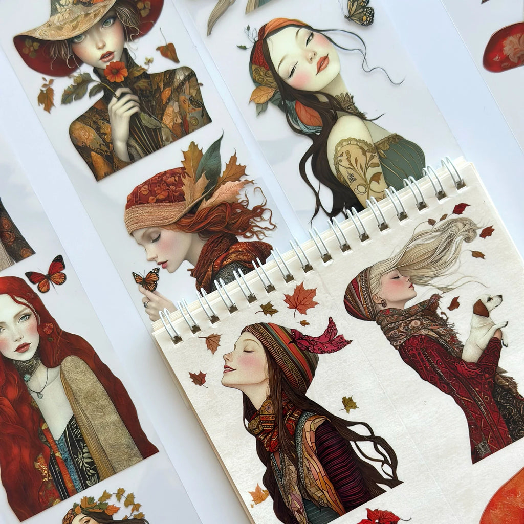 An Autumn Story Oil PET Tape – Fall Girl Scrapbook Sticker Roll – 7cm Journal Deco – SRP132