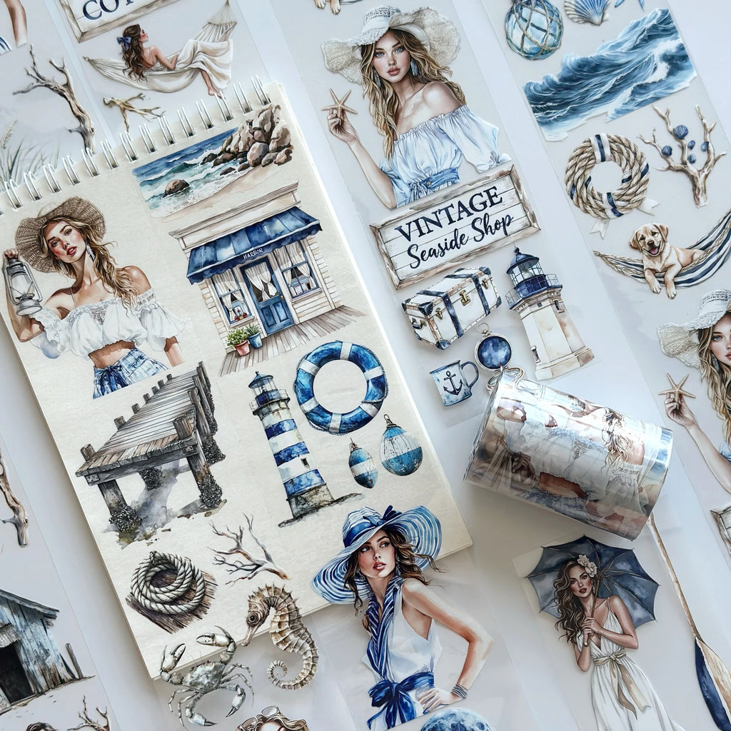 The Story of Waves Oil PET Tape – Coastal Girl Sticker Roll – Nautical Scrapbook Tape 7cm – SRP138