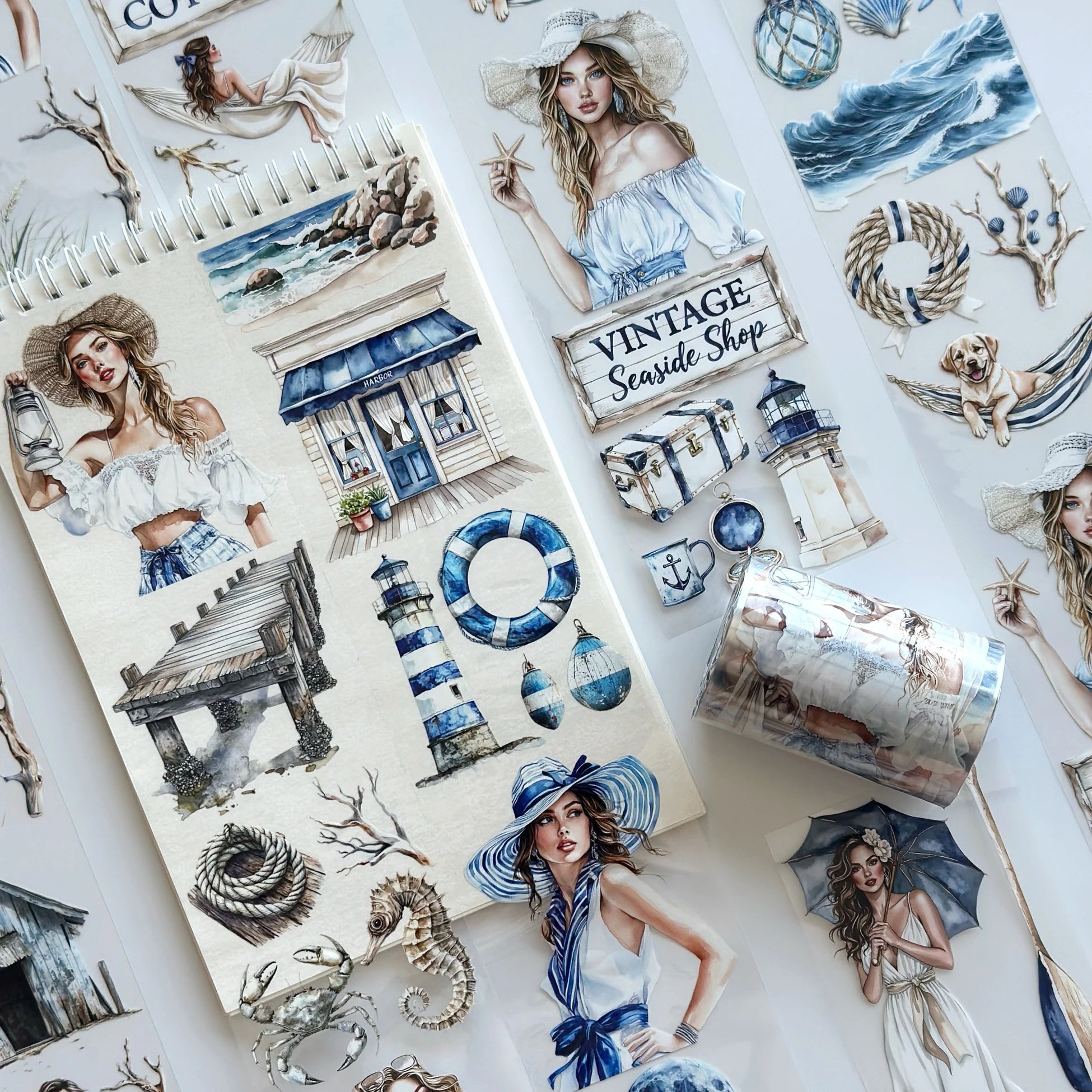 The Story of Waves Oil PET Tape – Coastal Girl Sticker Roll – Nautical Scrapbook Tape 7cm – SRP138