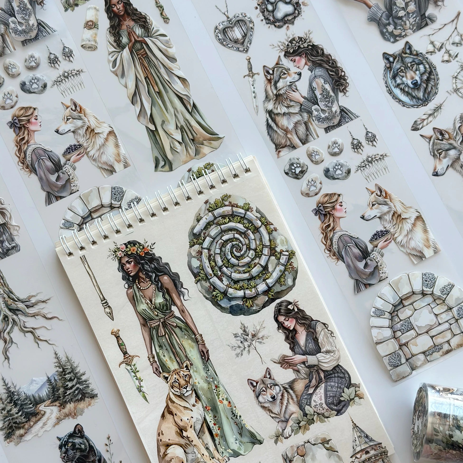 Magical Passage Oil PET Tape – Fantasy Woman & Wild Animal Scrapbook Roll – 7cm Mystic Forest – SRP136