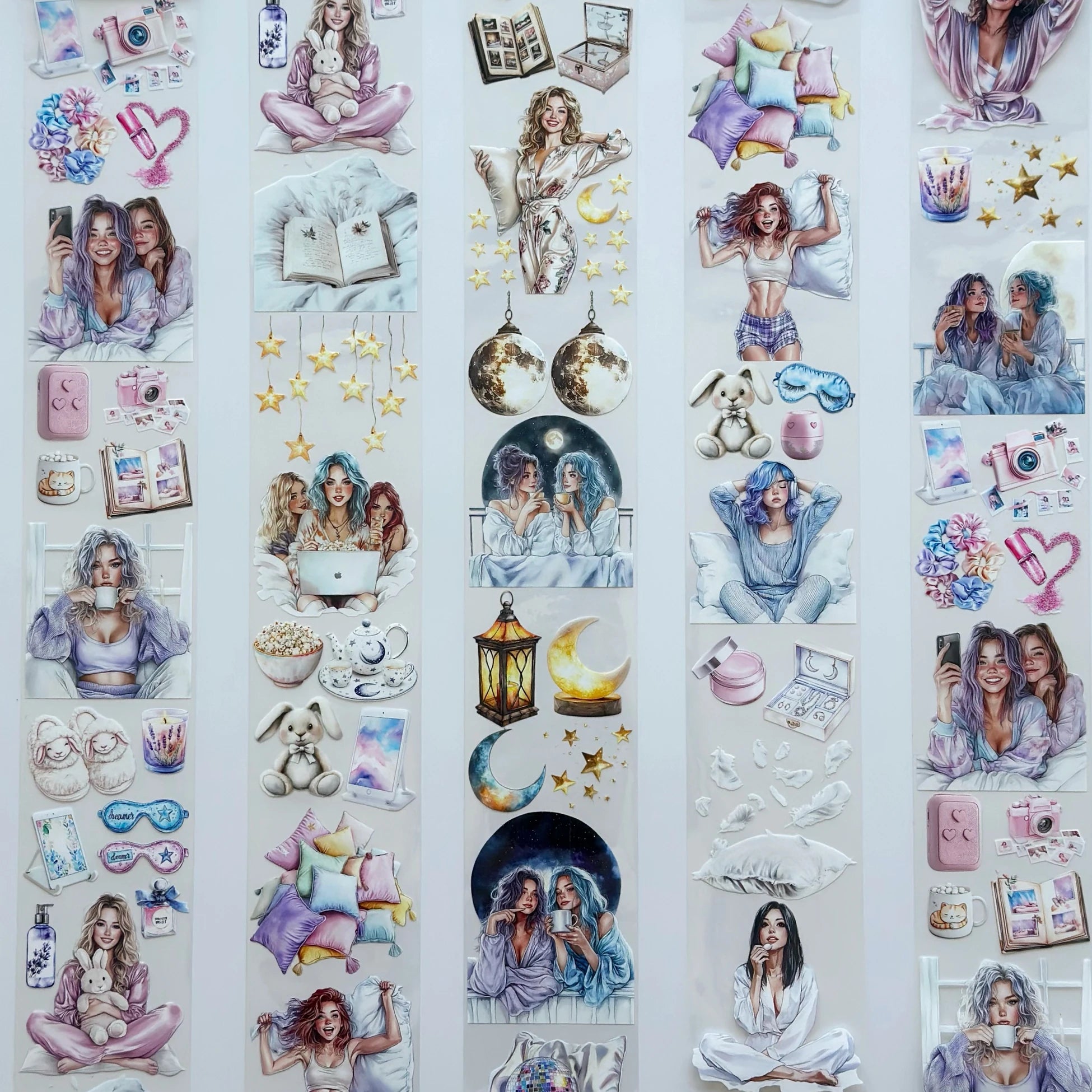 Pillow Fight Girls PET Oil Tape – Sleepover Aesthetic Scrapbook Roll – Cozy Night Vibes – SRP131