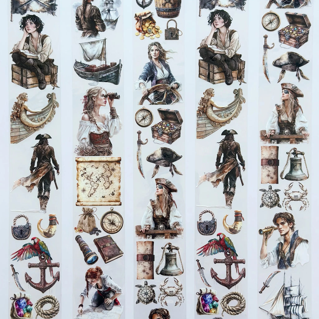 The Secret of the Treasure Pirate Oil Tape – 7cm Scrapbook PET Sticker Roll – Adventure Map & Characters – SRP129