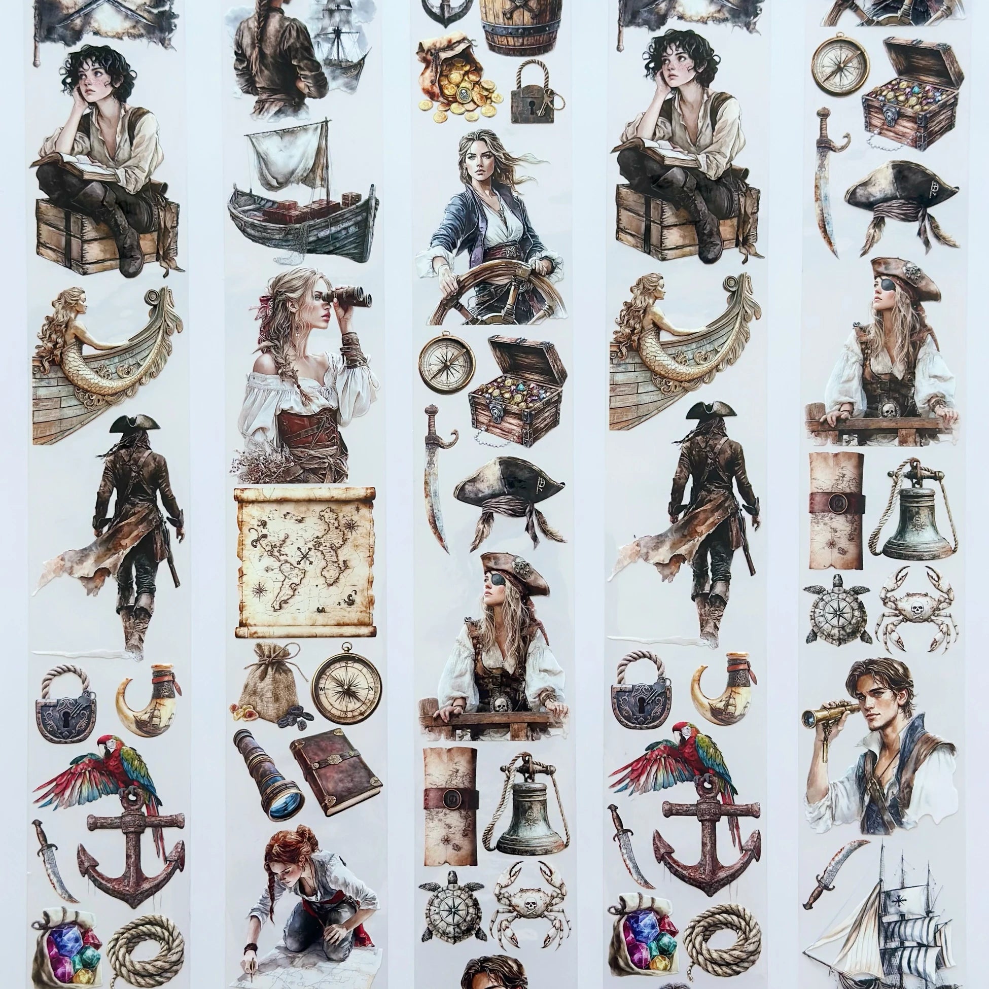 The Secret of the Treasure Pirate Oil Tape – 7cm Scrapbook PET Sticker Roll – Adventure Map & Characters – SRP129