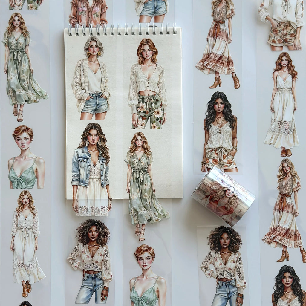 Summer Wind Fashion Girls Oil Tape – Scrapbook PET Sticker Roll – Boho Style – SRP128