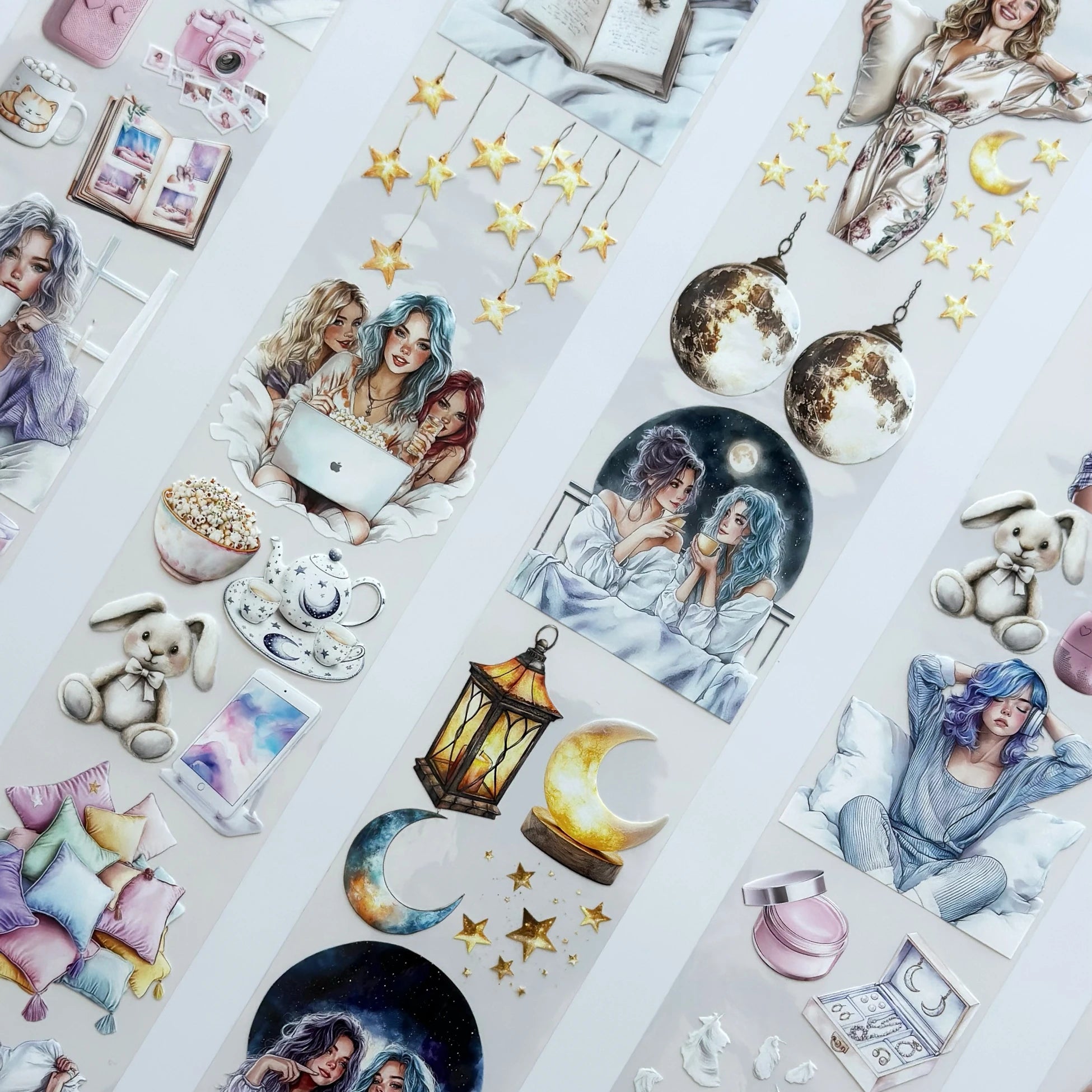 Pillow Fight Girls PET Oil Tape – Sleepover Aesthetic Scrapbook Roll – Cozy Night Vibes – SRP131