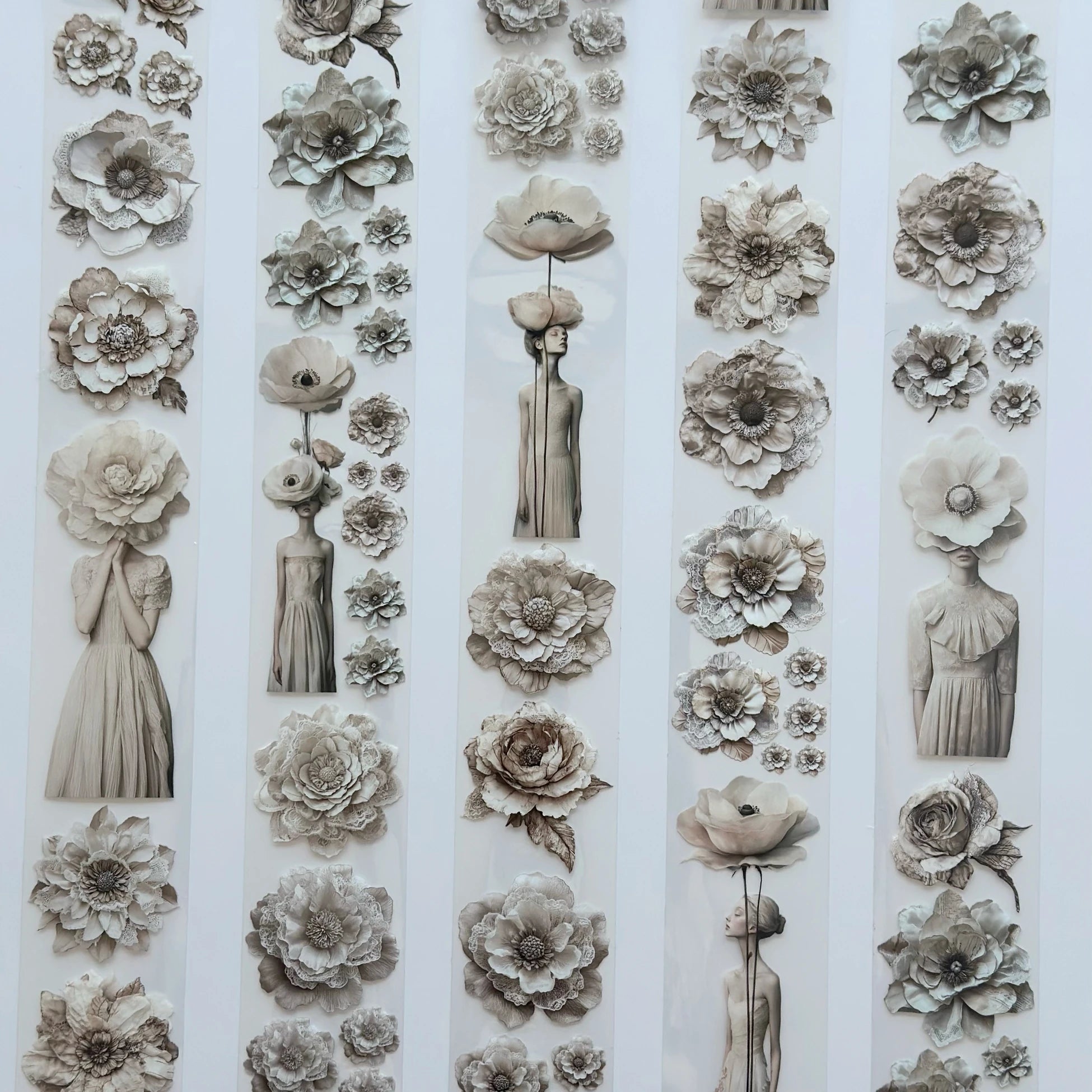 Tone of Silence Oil PET Tape – Neutral Floral Woman Sticker Roll – 6cm Minimal Aesthetic – SRP137