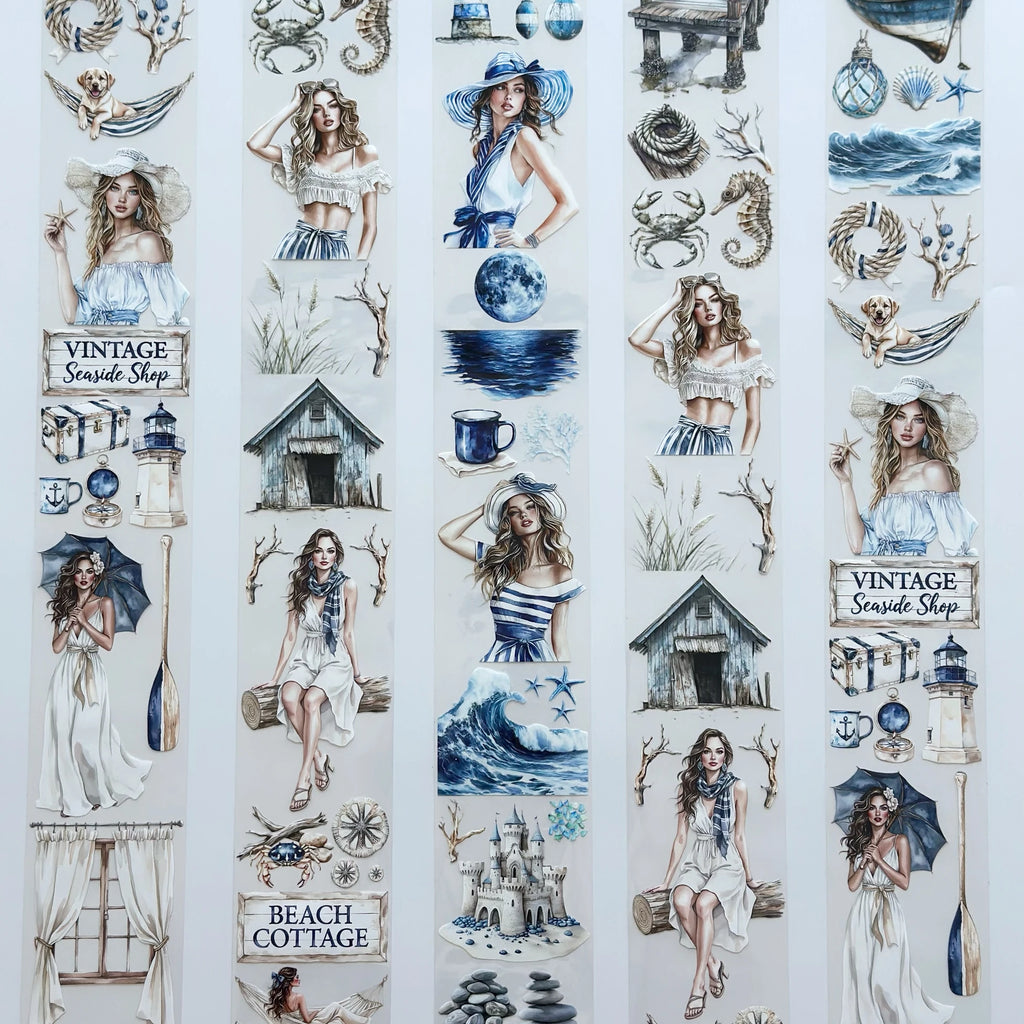 The Story of Waves Oil PET Tape – Coastal Girl Sticker Roll – Nautical Scrapbook Tape 7cm – SRP138