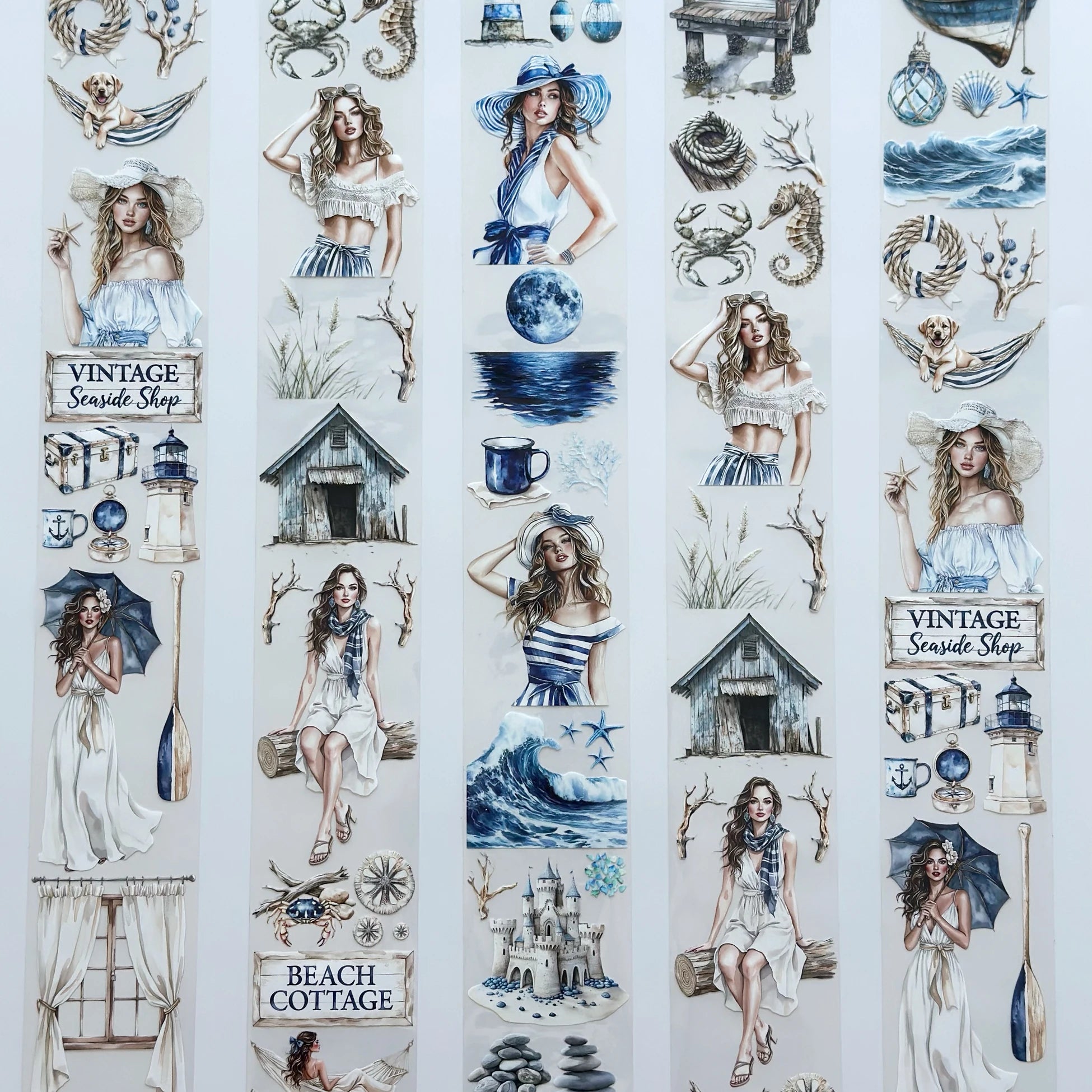The Story of Waves Oil PET Tape – Coastal Girl Sticker Roll – Nautical Scrapbook Tape 7cm – SRP138
