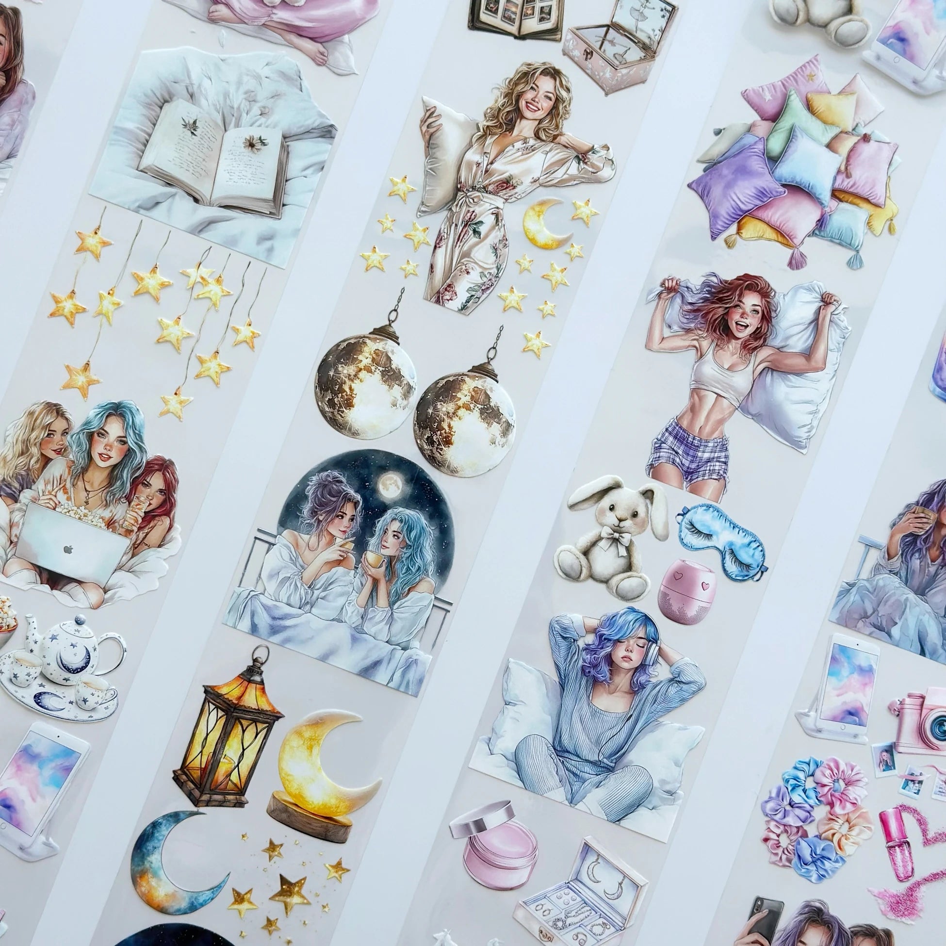 Pillow Fight Girls PET Oil Tape – Sleepover Aesthetic Scrapbook Roll – Cozy Night Vibes – SRP131