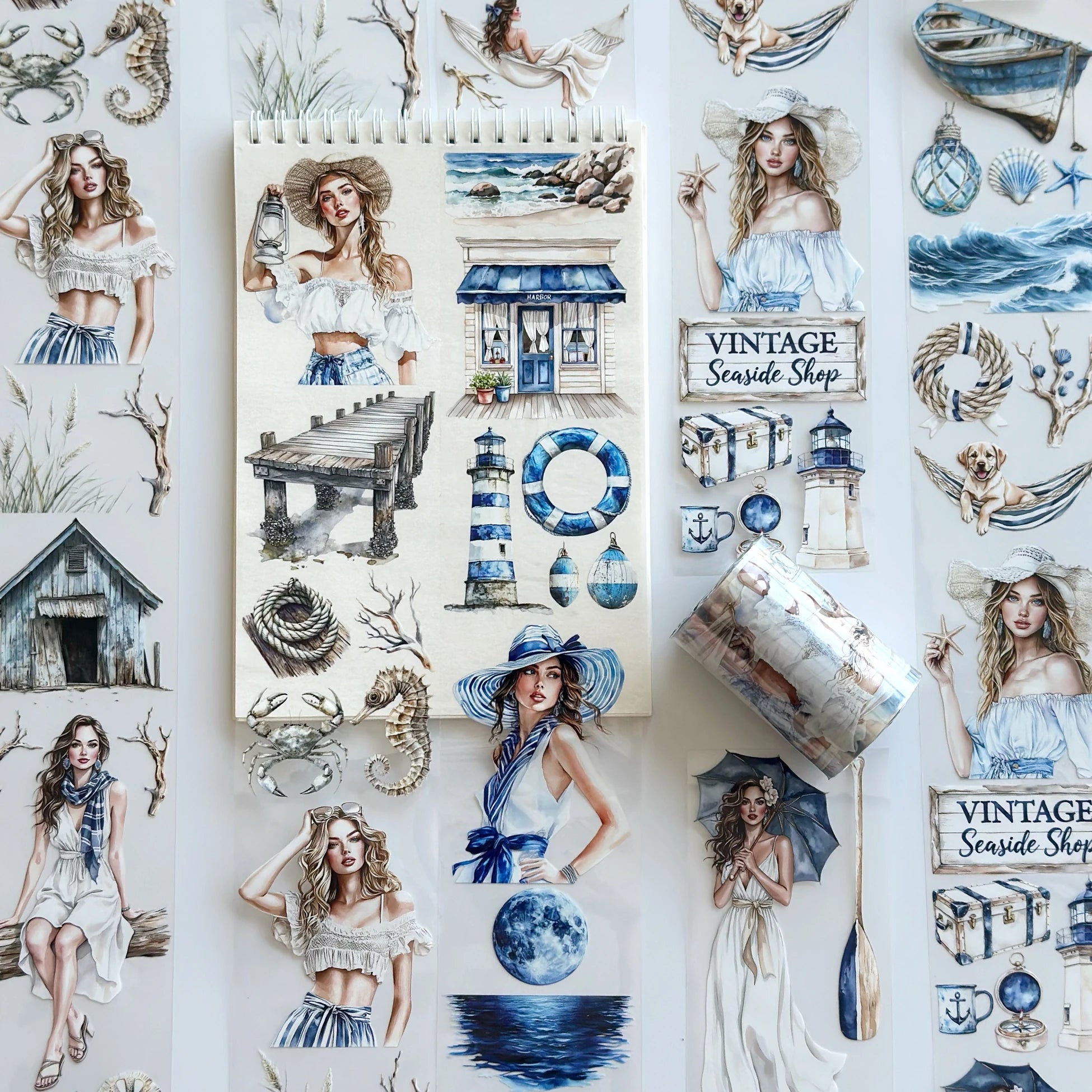 The Story of Waves Oil PET Tape – Coastal Girl Sticker Roll – Nautical Scrapbook Tape 7cm – SRP138