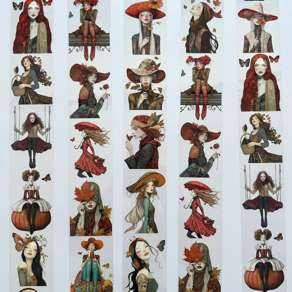 An Autumn Story Oil PET Tape – Fall Girl Scrapbook Sticker Roll – 7cm Journal Deco – SRP132