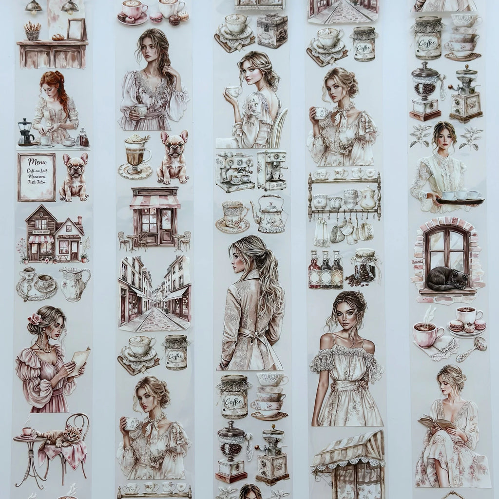 Coffee & Talk Oil PET Tape – Cozy Café Girl Scrapbook Sticker Roll – Vintage Coffee Aesthetic – SRP135