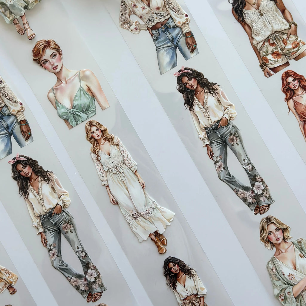 Summer Wind Fashion Girls Oil Tape – Scrapbook PET Sticker Roll – Boho Style – SRP128
