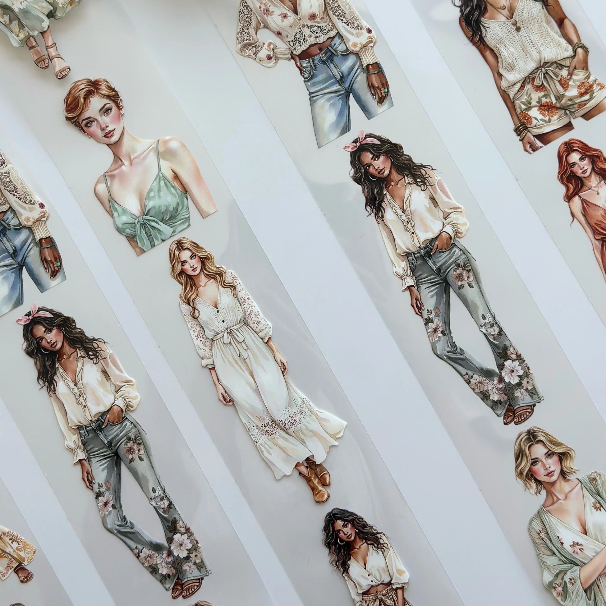 Summer Wind Fashion Girls Oil Tape – Scrapbook PET Sticker Roll – Boho Style – SRP128