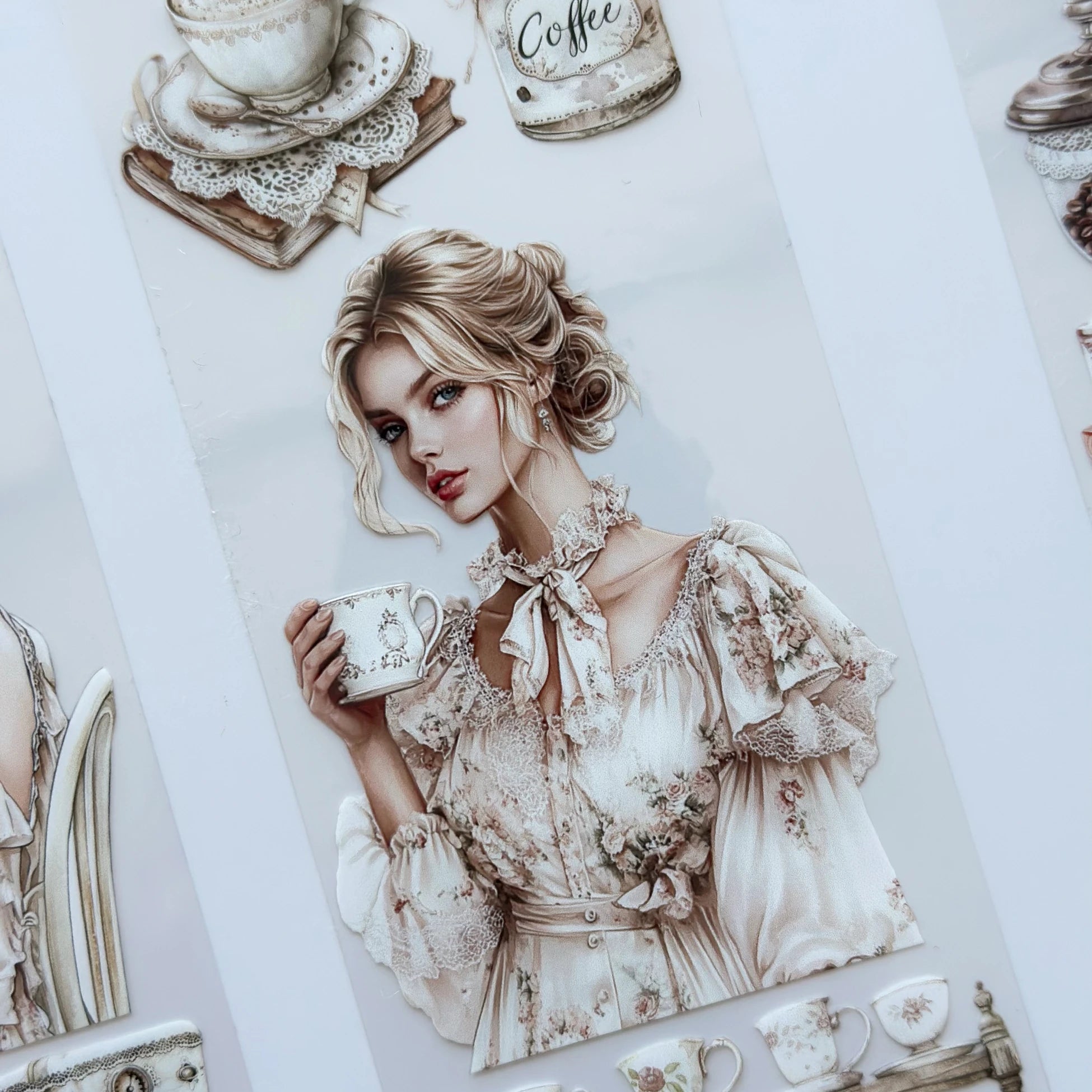 Coffee & Talk Oil PET Tape – Cozy Café Girl Scrapbook Sticker Roll – Vintage Coffee Aesthetic – SRP135