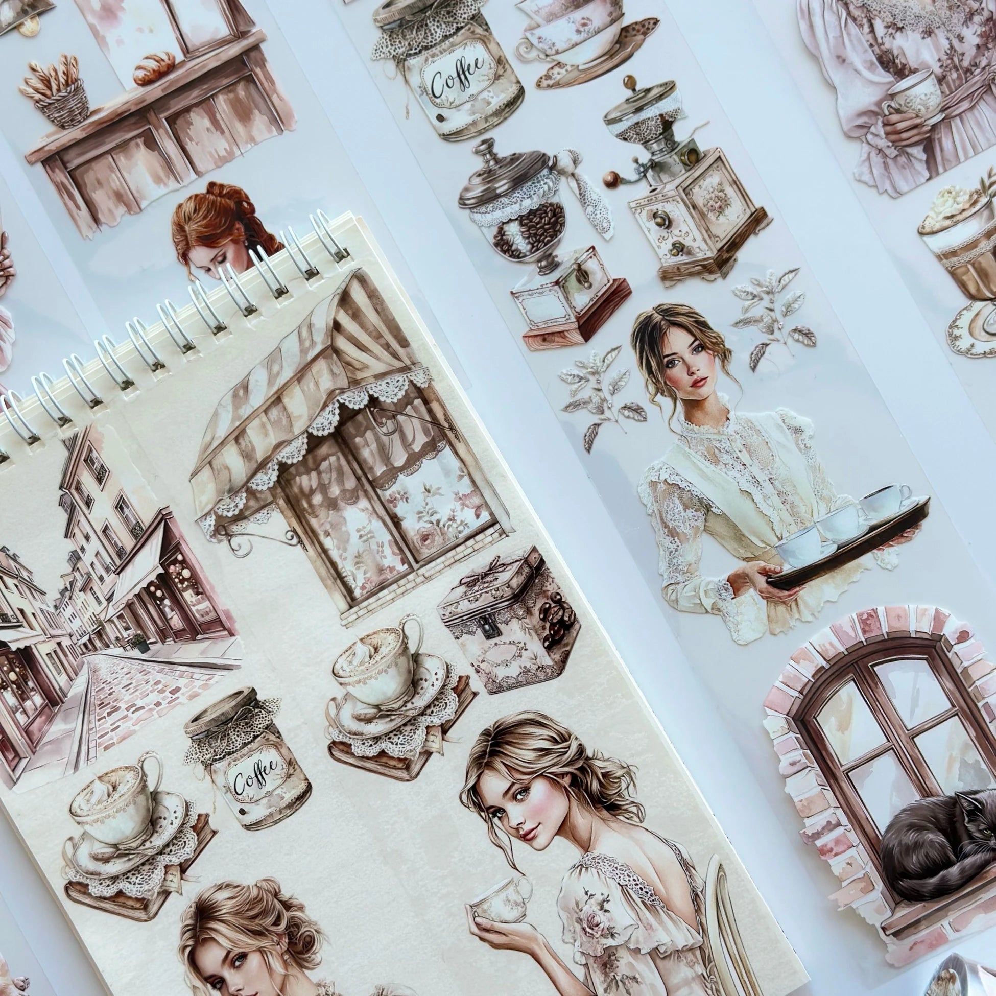 Coffee & Talk Oil PET Tape – Cozy Café Girl Scrapbook Sticker Roll – Vintage Coffee Aesthetic – SRP135