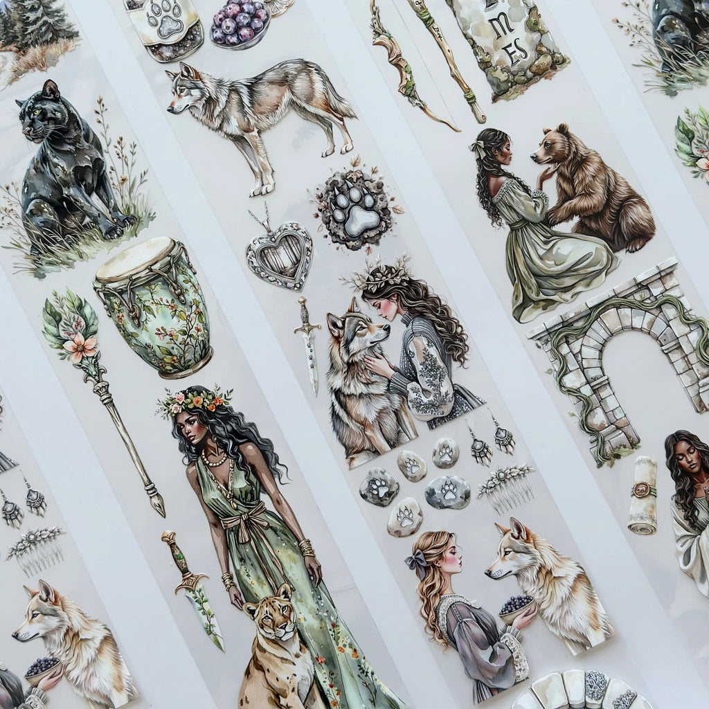 Magical Passage Oil PET Tape – Fantasy Woman & Wild Animal Scrapbook Roll – 7cm Mystic Forest – SRP136