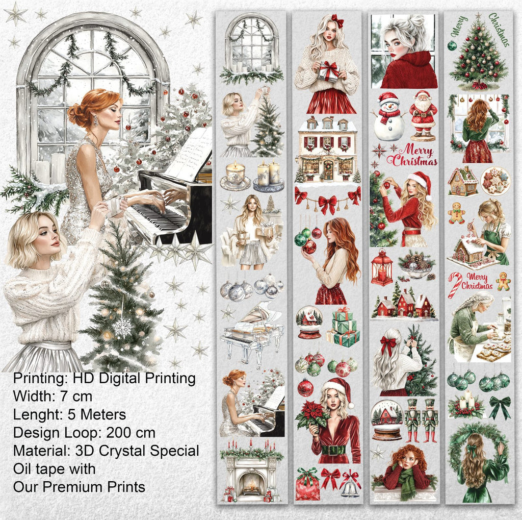 Christmas Harmony Pet Tape – Elegant Holiday Girls, Cozy Piano Scene, Red & Green Christmas Aesthetic, Tax Included – SRP162