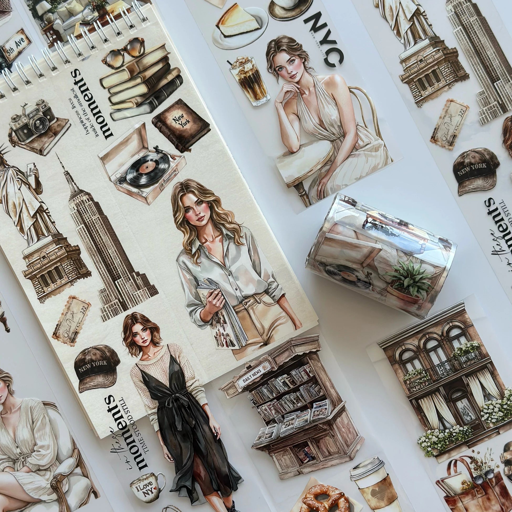 NYC Elegance Oil PET Tape – New York City Girl Sticker Roll – Urban Vintage 7cm Journal Deco – SRP139