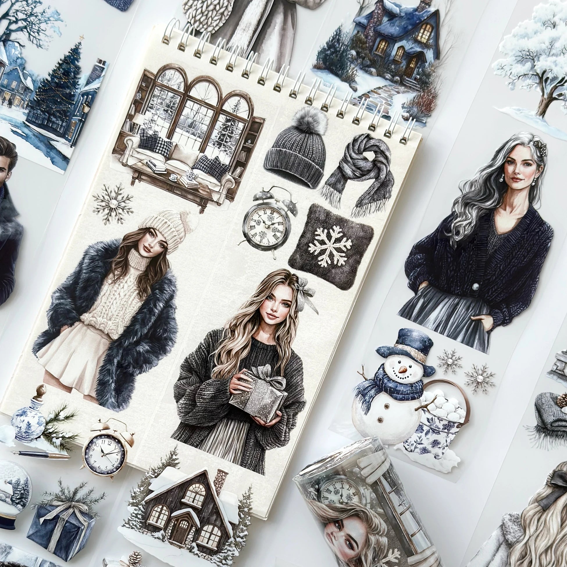 Winter Serenity Fashion Girl Pet Tape – Cozy Winter Aesthetic, Snowy Home Scene, Elegant Blue Tones, Tax Included – SRP160