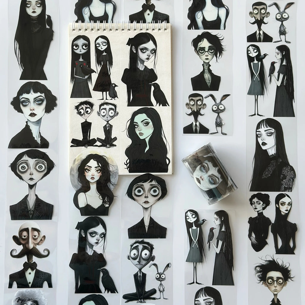 Gothic Family Pet Tape – Dark Aesthetic Characters, Tim Burton Style Art, Creepy Cute Halloween Tape, Tax Included – SRP163