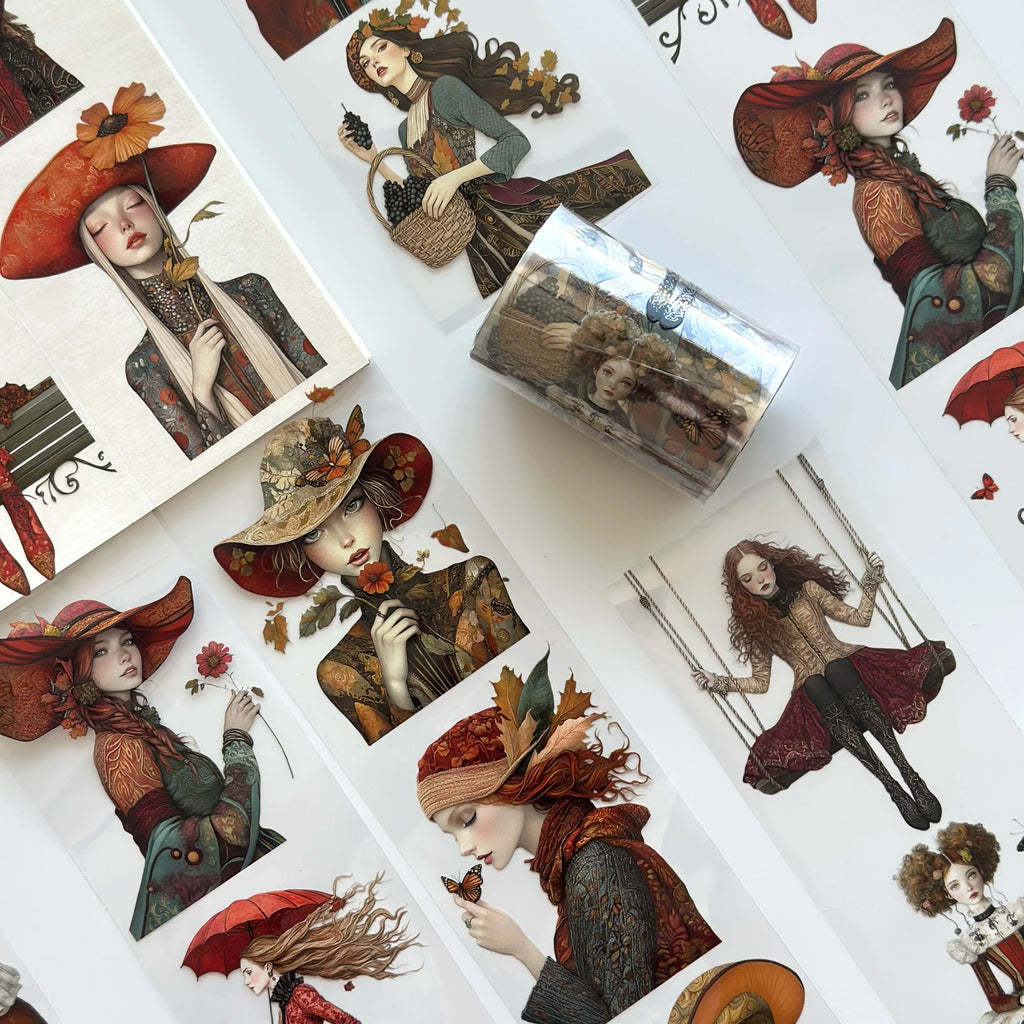 An Autumn Story Oil PET Tape – Fall Girl Scrapbook Sticker Roll – 7cm Journal Deco – SRP132