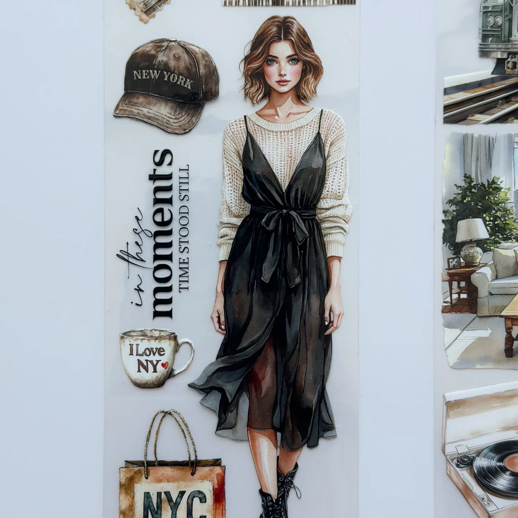 NYC Elegance Oil PET Tape – New York City Girl Sticker Roll – Urban Vintage 7cm Journal Deco – SRP139