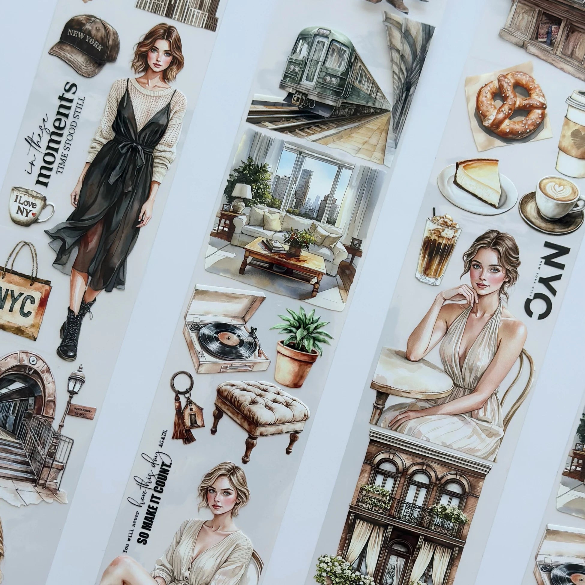 NYC Elegance Oil PET Tape – New York City Girl Sticker Roll – Urban Vintage 7cm Journal Deco – SRP139