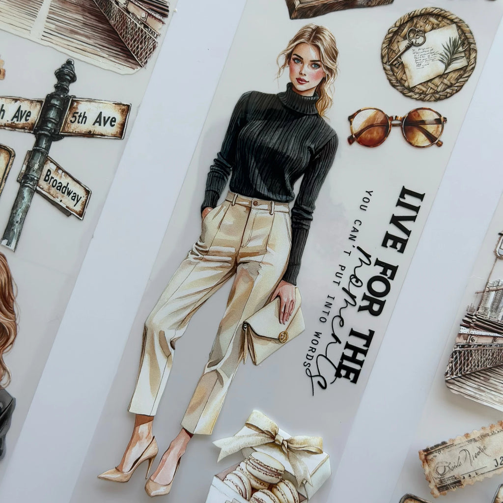 NYC Elegance Oil PET Tape – New York City Girl Sticker Roll – Urban Vintage 7cm Journal Deco – SRP139