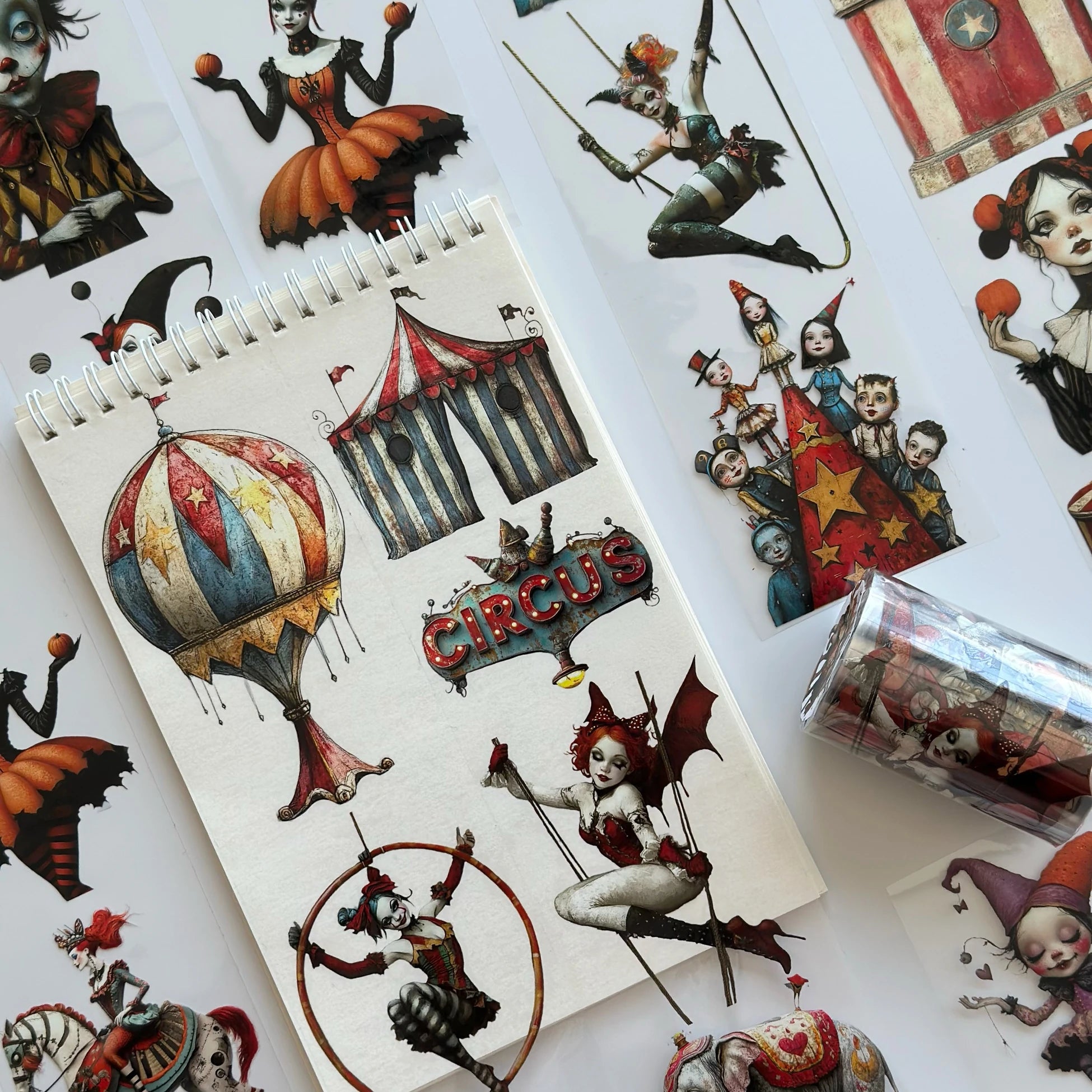 Abracadabra Circus Oil PET Tape – Vintage Clown & Carnival Sticker Roll – 7cm Whimsical Deco – SRP140