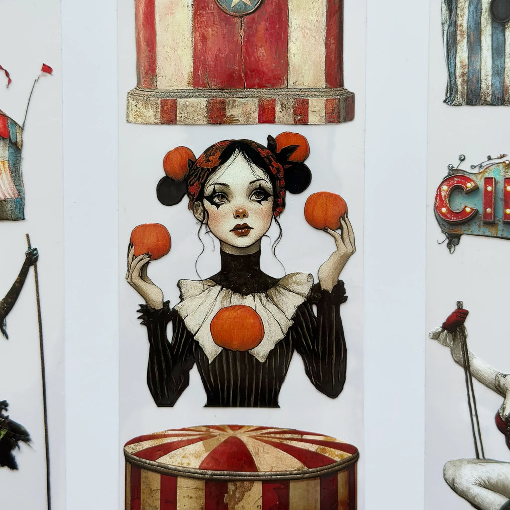 Abracadabra Circus Oil PET Tape – Vintage Clown & Carnival Sticker Roll – 7cm Whimsical Deco – SRP140