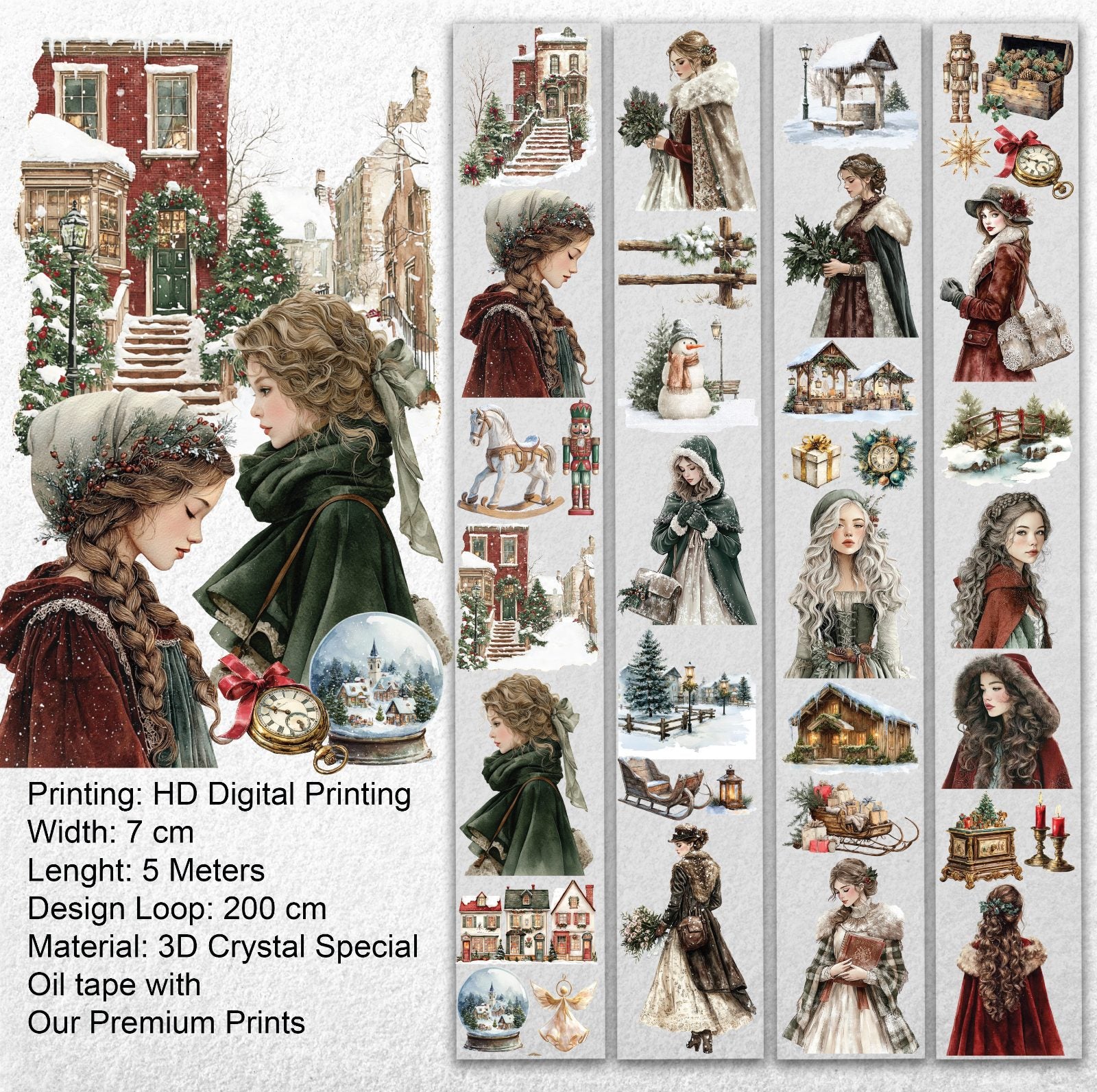 Victorian Christmas Pet Tape – Vintage Holiday Women, Snowy Winter Town, Classic Christmas Aesthetic, Tax Included – SRP165