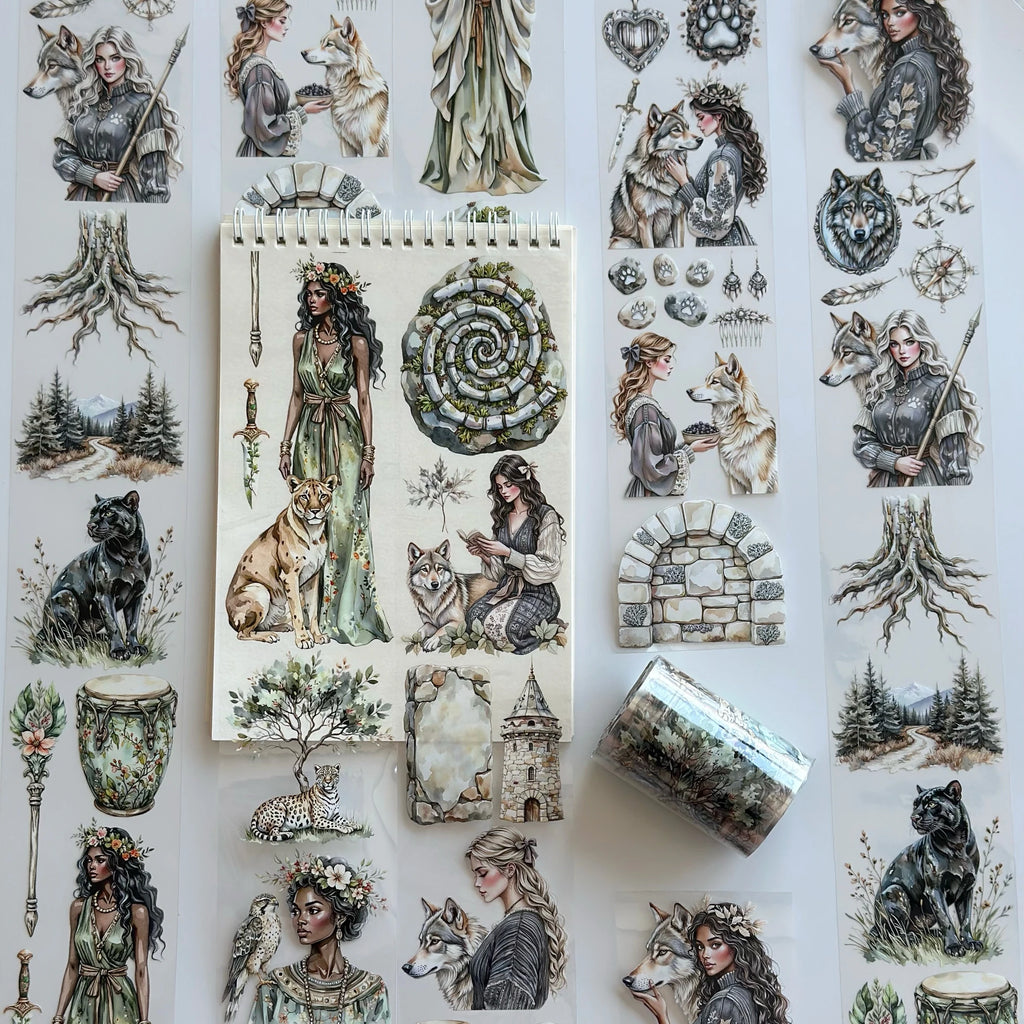 Magical Passage Oil PET Tape – Fantasy Woman & Wild Animal Scrapbook Roll – 7cm Mystic Forest – SRP136