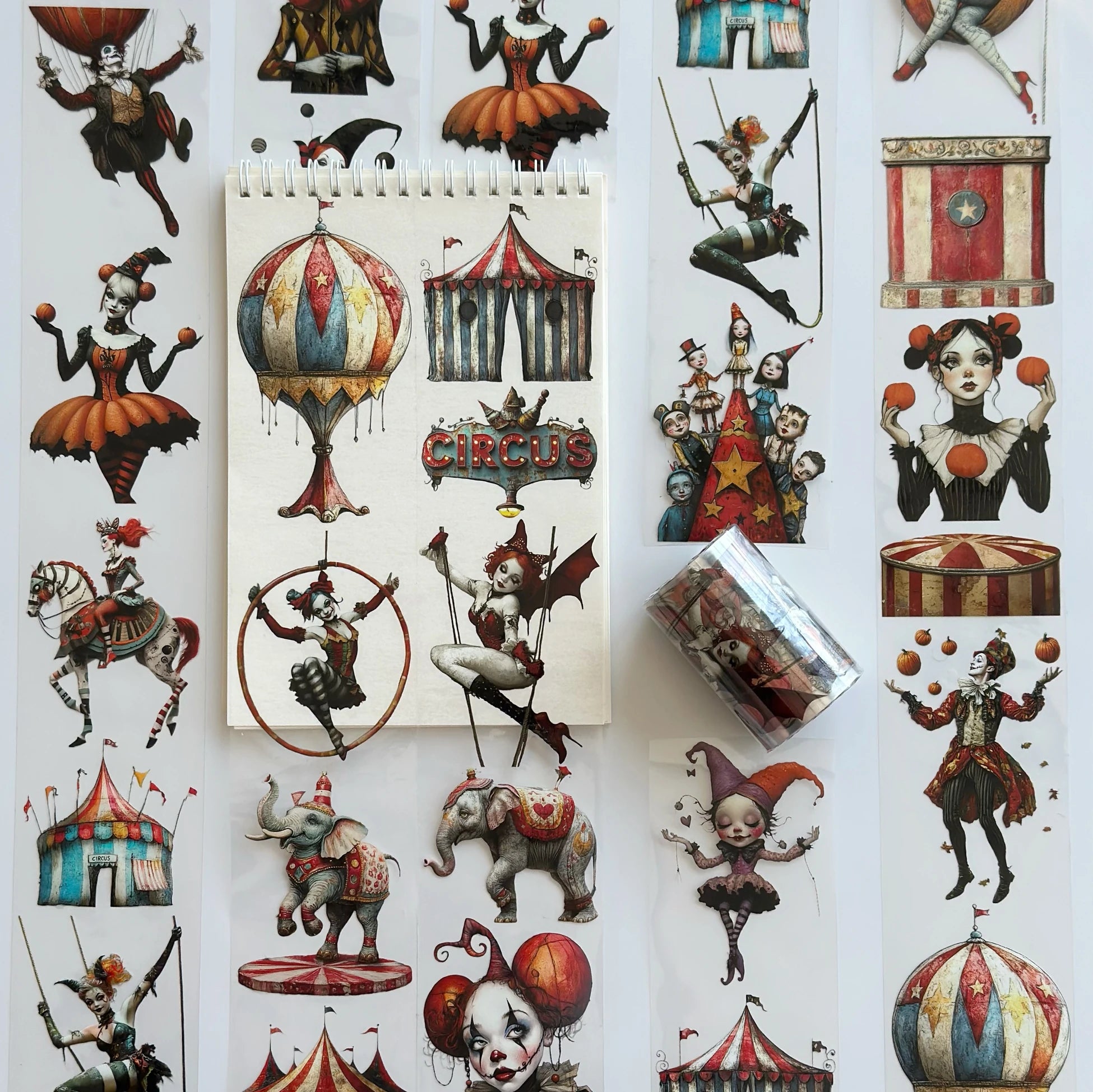 Abracadabra Circus Oil PET Tape – Vintage Clown & Carnival Sticker Roll – 7cm Whimsical Deco – SRP140