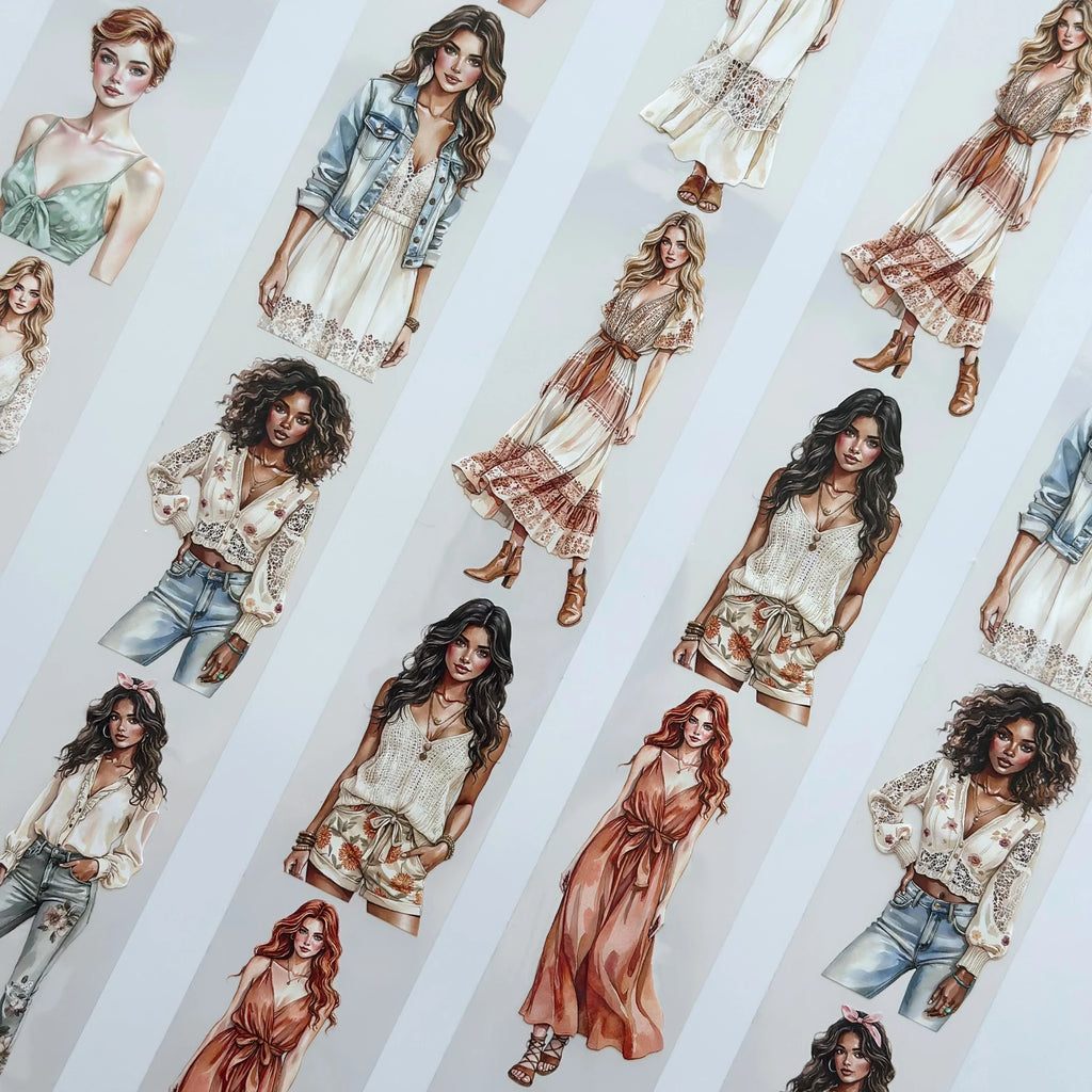 Summer Wind Fashion Girls Oil Tape – Scrapbook PET Sticker Roll – Boho Style – SRP128