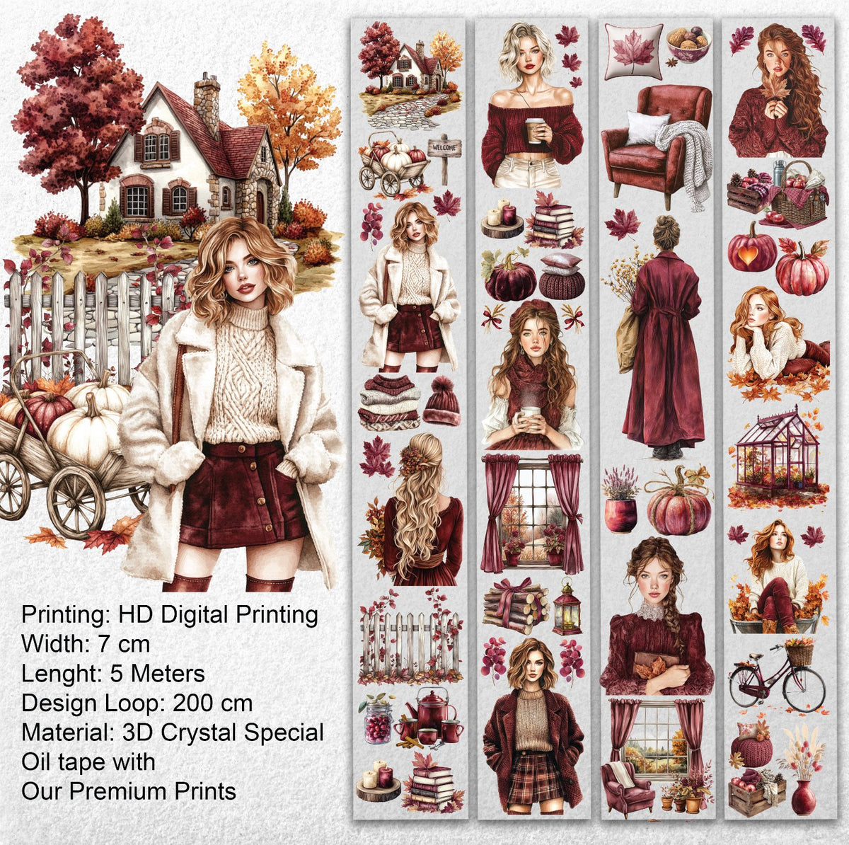 Sonbahar Fısıltıları PET Bant – Scrapbooking, Günlük Tutma, Kolaj El Sanatları Malzemeleri – KDV Dahil – SRP142