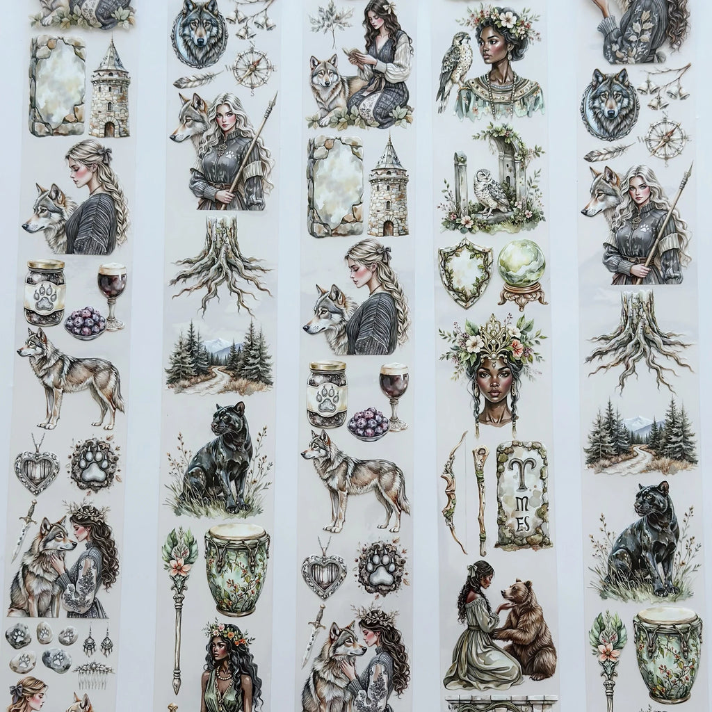 Magical Passage Oil PET Tape – Fantasy Woman & Wild Animal Scrapbook Roll – 7cm Mystic Forest – SRP136