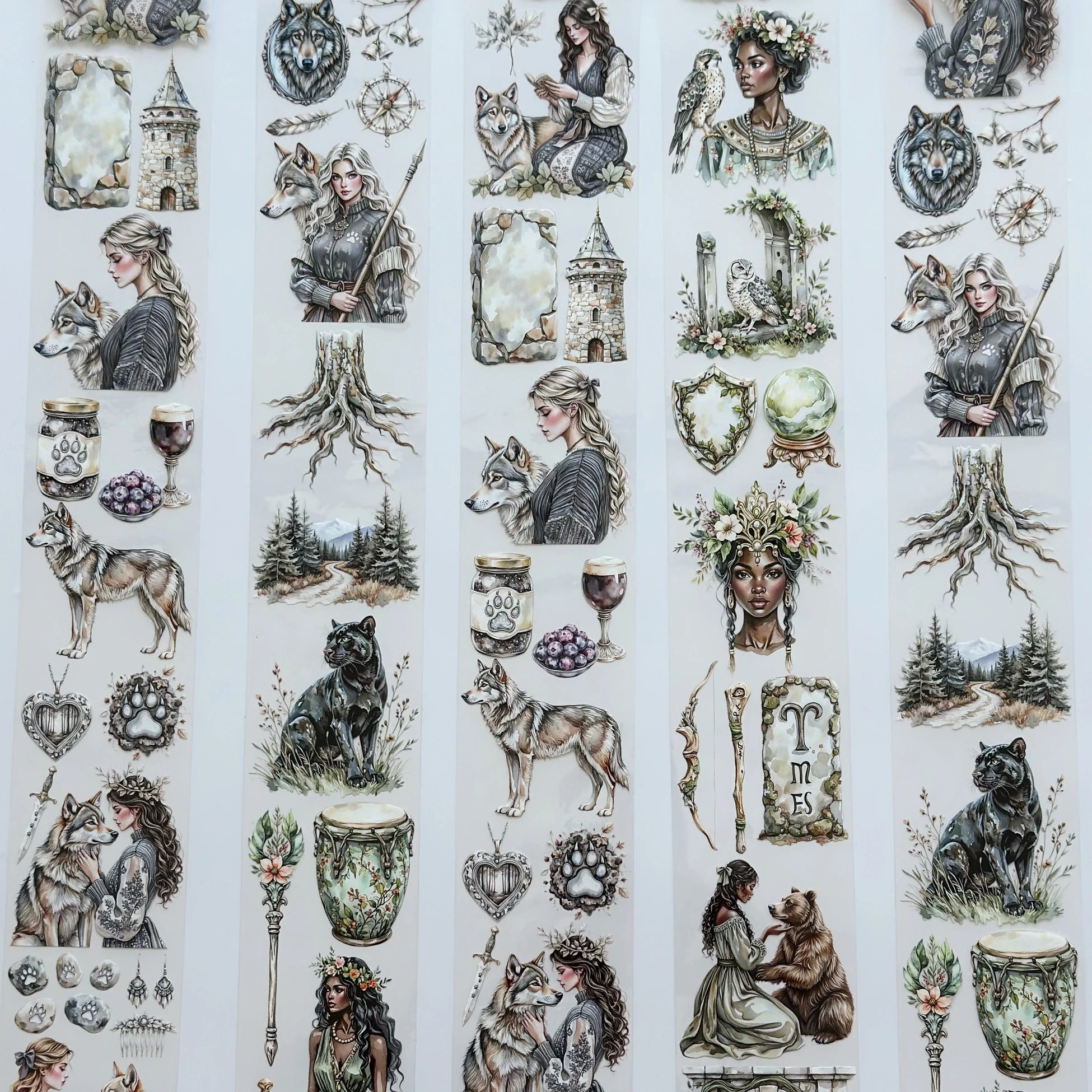 Magical Passage Oil PET Tape – Fantasy Woman & Wild Animal Scrapbook Roll – 7cm Mystic Forest – SRP136