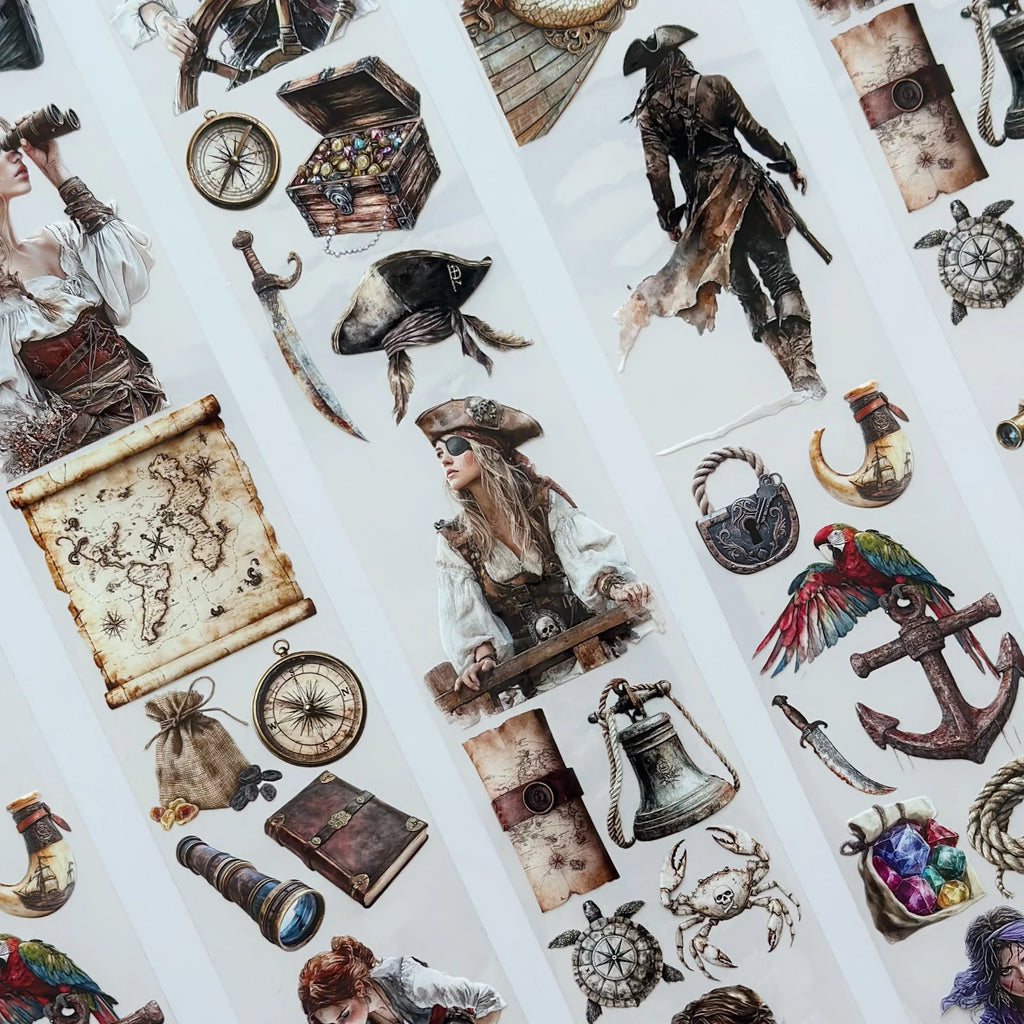 The Secret of the Treasure Pirate Oil Tape – 7cm Scrapbook PET Sticker Roll – Adventure Map & Characters – SRP129