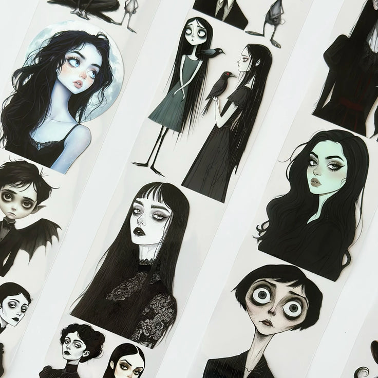 Gotik Aile Evcil Hayvanı Kaseti – Karanlık Estetik Karakterler, Tim Burton Tarzı Sanat, Ürkütücü Sevimli Cadılar Bayramı Kaseti, Vergi Dahil – SRP163
