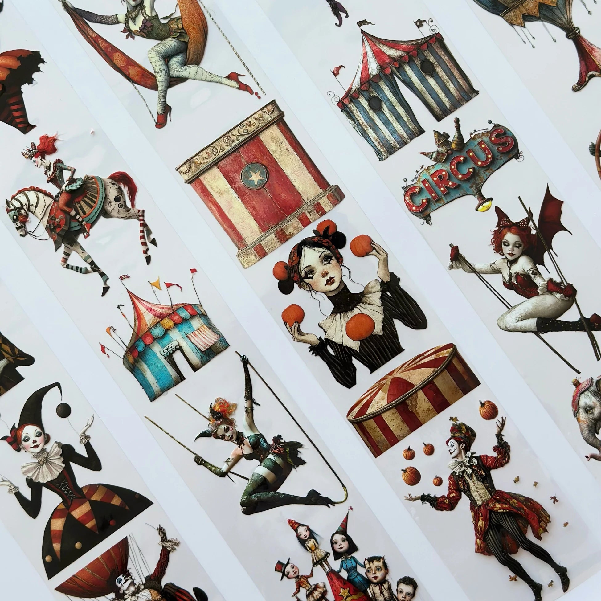 Abracadabra Circus Oil PET Tape – Vintage Clown & Carnival Sticker Roll – 7cm Whimsical Deco – SRP140