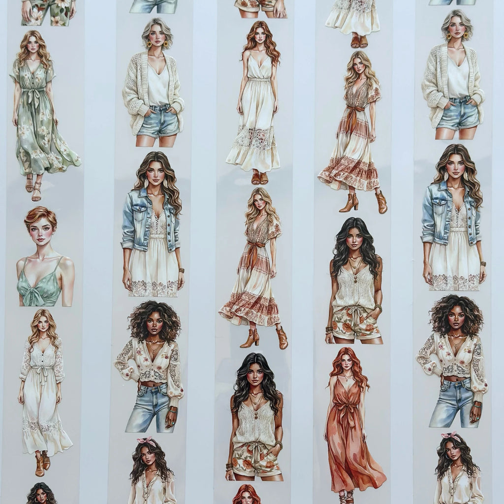 Summer Wind Fashion Girls Oil Tape – Scrapbook PET Sticker Roll – Boho Style – SRP128