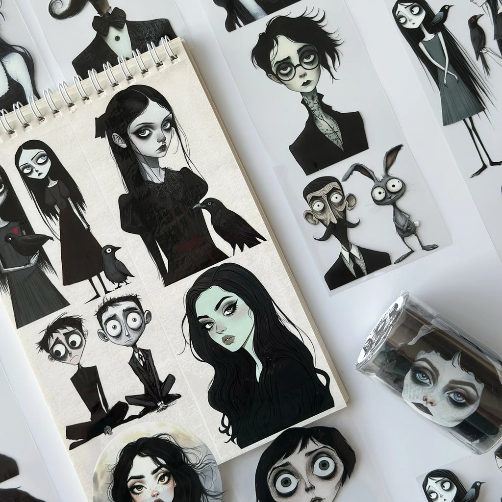 Gothic Family Pet Tape – Dark Aesthetic Characters, Tim Burton Style Art, Creepy Cute Halloween Tape, Tax Included – SRP163