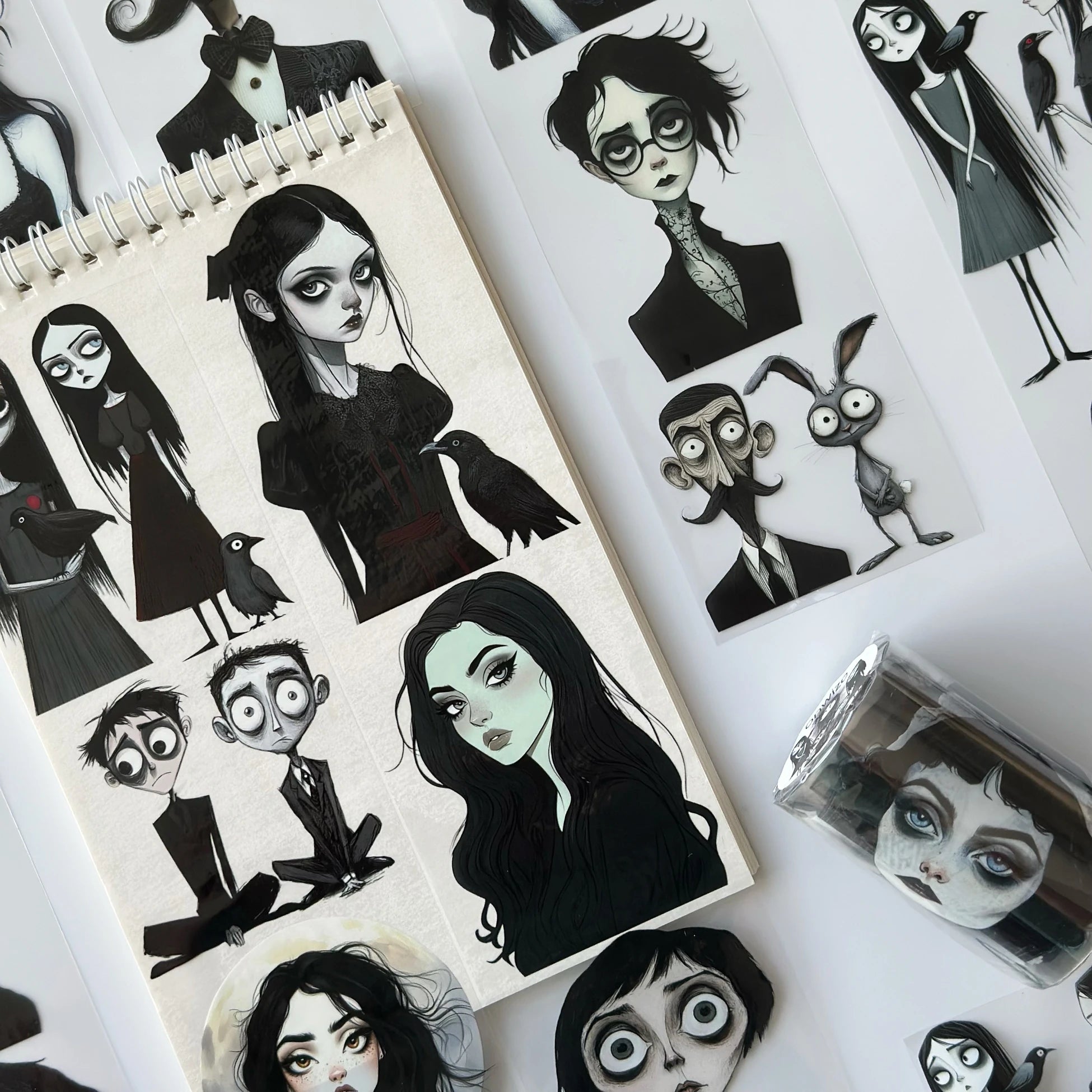 Gothic Family Pet Tape – Dark Aesthetic Characters, Tim Burton Style Art, Creepy Cute Halloween Tape, Tax Included – SRP163