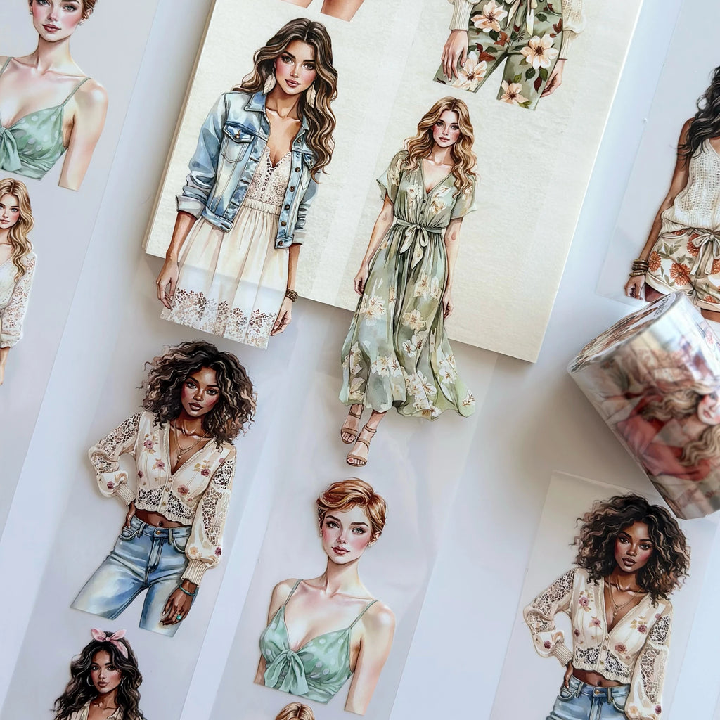 Summer Wind Fashion Girls Oil Tape – Scrapbook PET Sticker Roll – Boho Style – SRP128