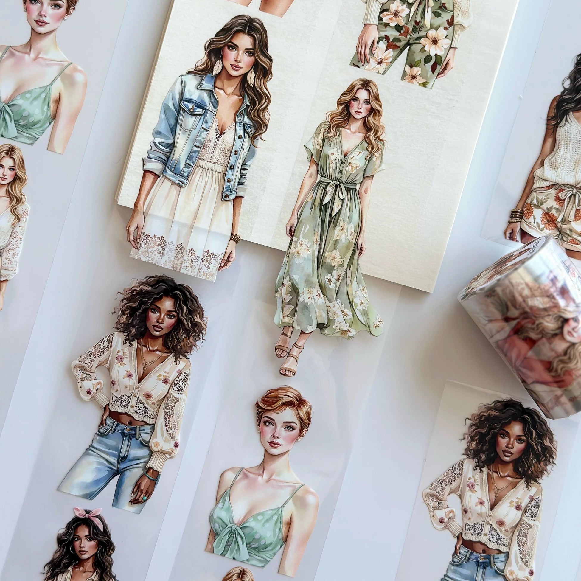 Summer Wind Fashion Girls Oil Tape – Scrapbook PET Sticker Roll – Boho Style – SRP128