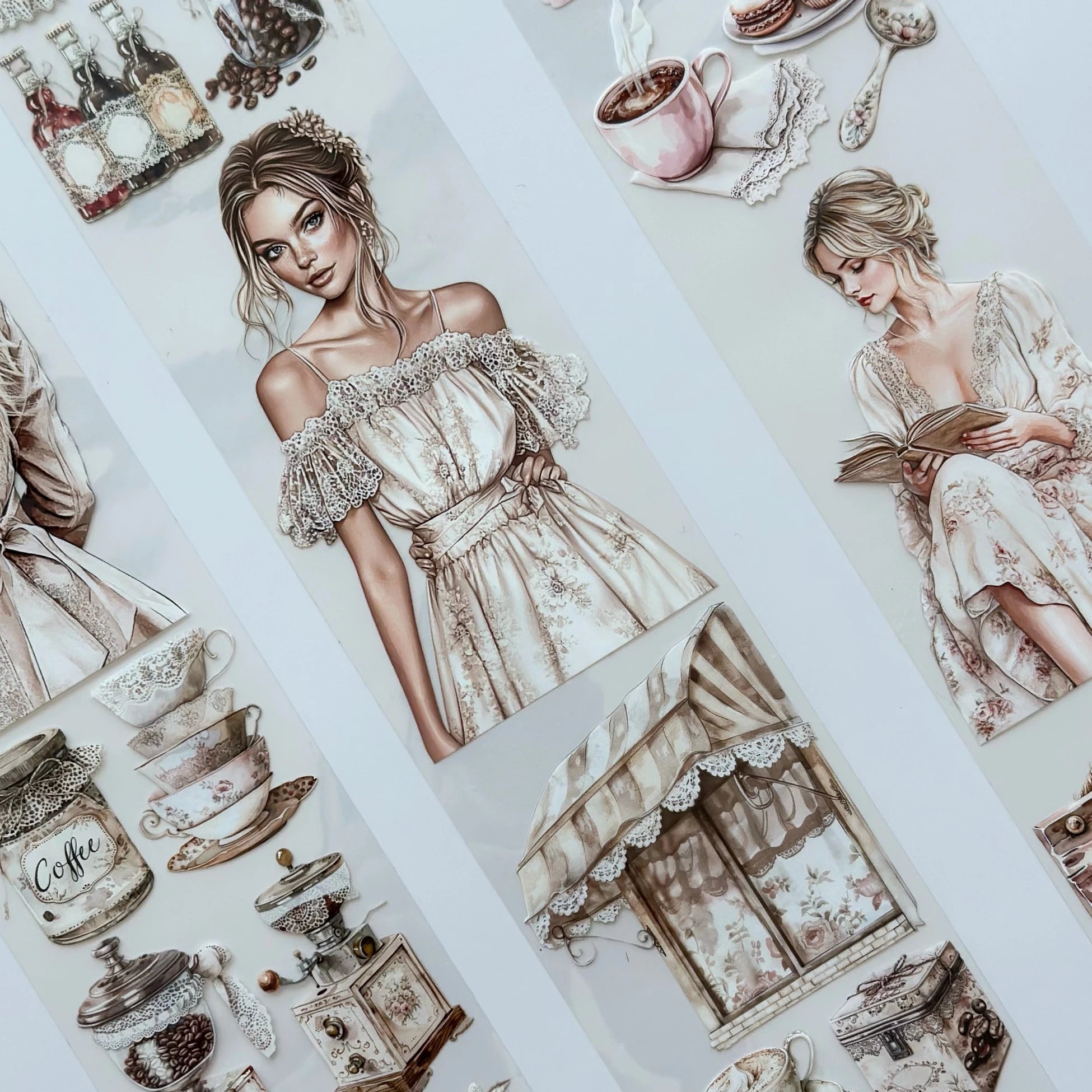 Coffee & Talk Oil PET Tape – Cozy Café Girl Scrapbook Sticker Roll – Vintage Coffee Aesthetic – SRP135