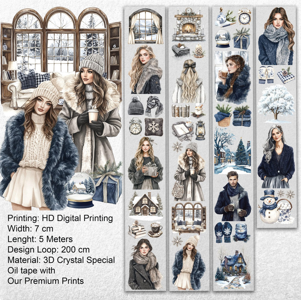 Winter Serenity Fashion Girl Pet Tape – Cozy Winter Aesthetic, Snowy Home Scene, Elegant Blue Tones, Tax Included – SRP160