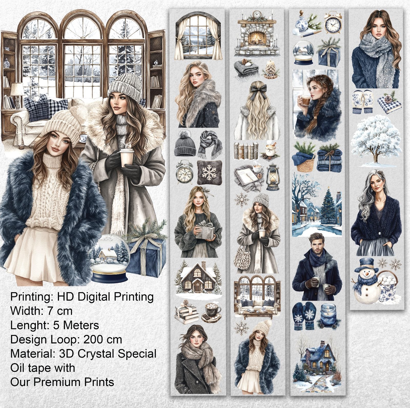 Winter Serenity Fashion Girl Pet Tape – Cozy Winter Aesthetic, Snowy Home Scene, Elegant Blue Tones, Tax Included – SRP160